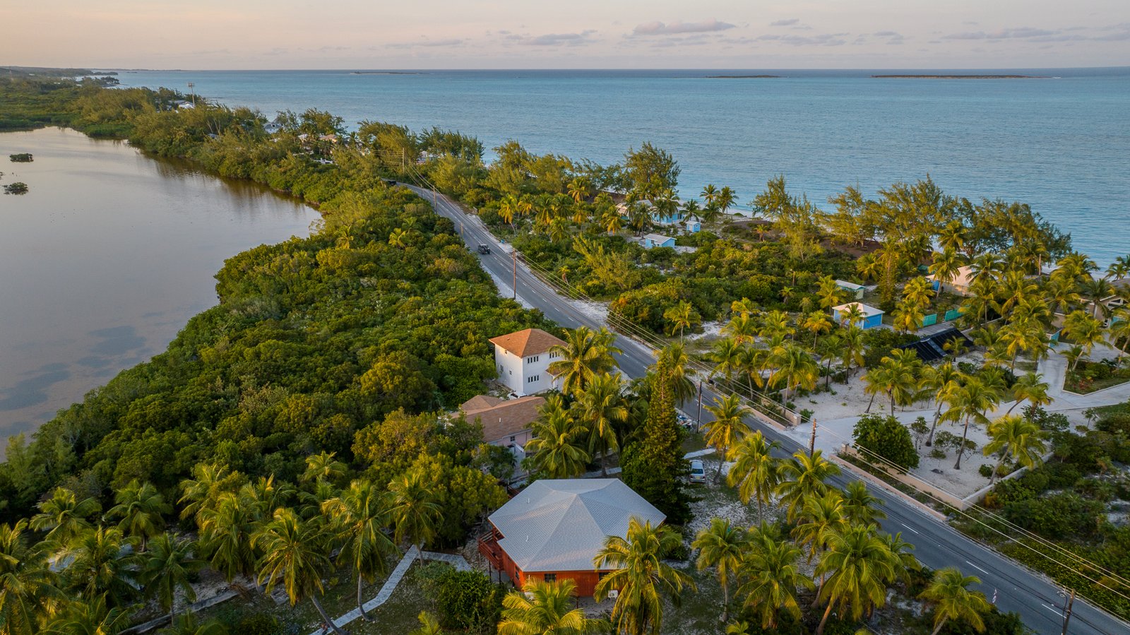 Aerial view of a Caribbean coastal community