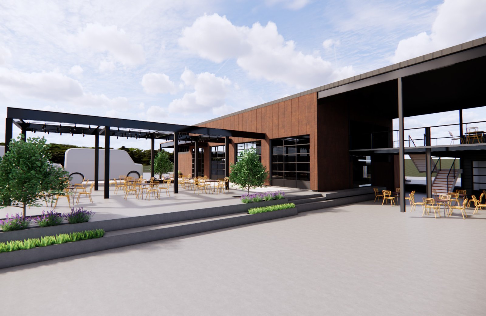 Rail & Main courtyard concept rendering in Tracy City, Tennessee